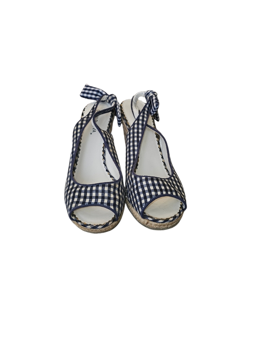 Wild Diva Navy and White Gingham Espadrille Wedge Sandals Size 10